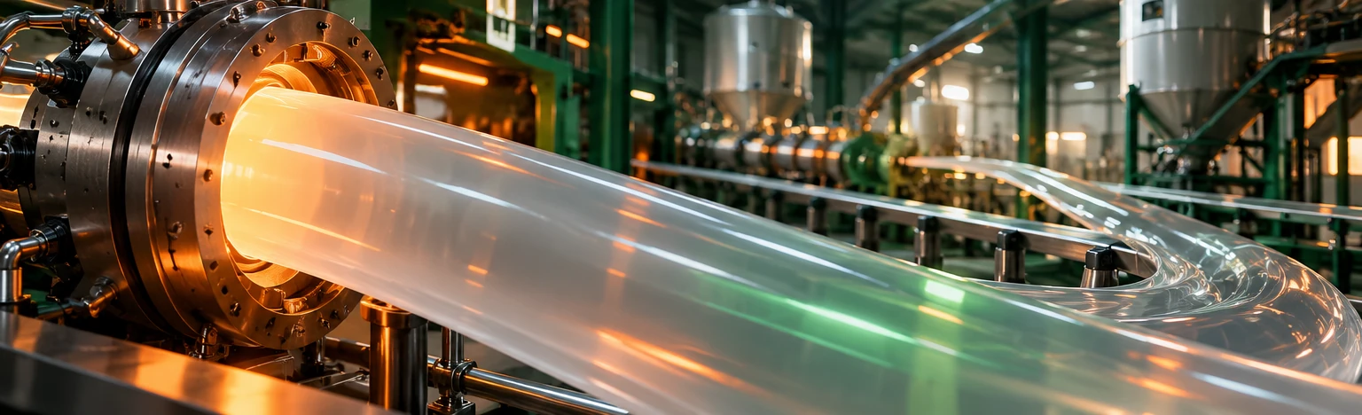 Translucent plastic extrusion line in an industrial factory