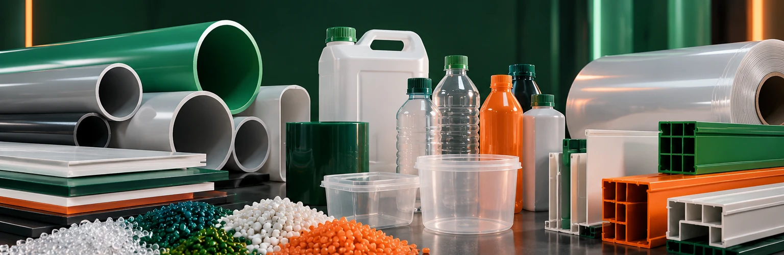 Plastic pipes, containers, sheets, profiles and polymer pellets